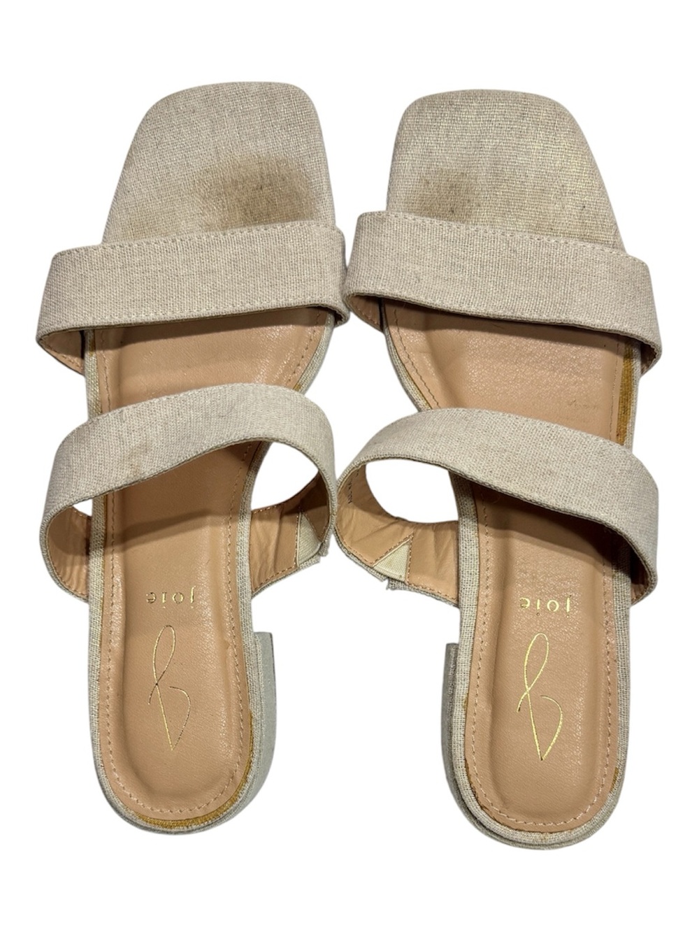JOIE Sandal Nolita Size 10 Neutral Beige Linen Block Heel Slide Sandal